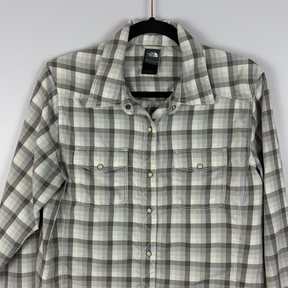 The North Face Cabincore Casual Plaid Long Sleeve Snap Front Shirt Large Grey - Picture 3 of 15
